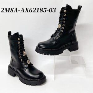 Bota militar de mujer alta de cuero color negra