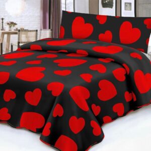 juego de sabana de corazones rojo y negras