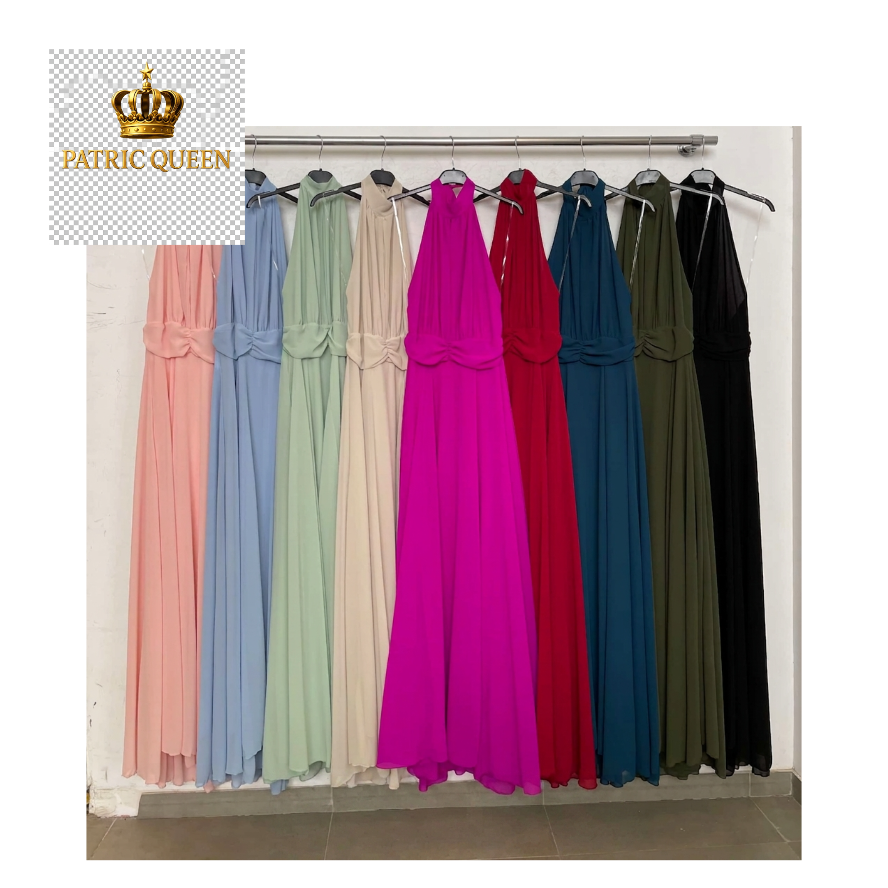 Vestido de Fiesta Largo Escote Halter Drapeado - Colección Gala | PatricQueen