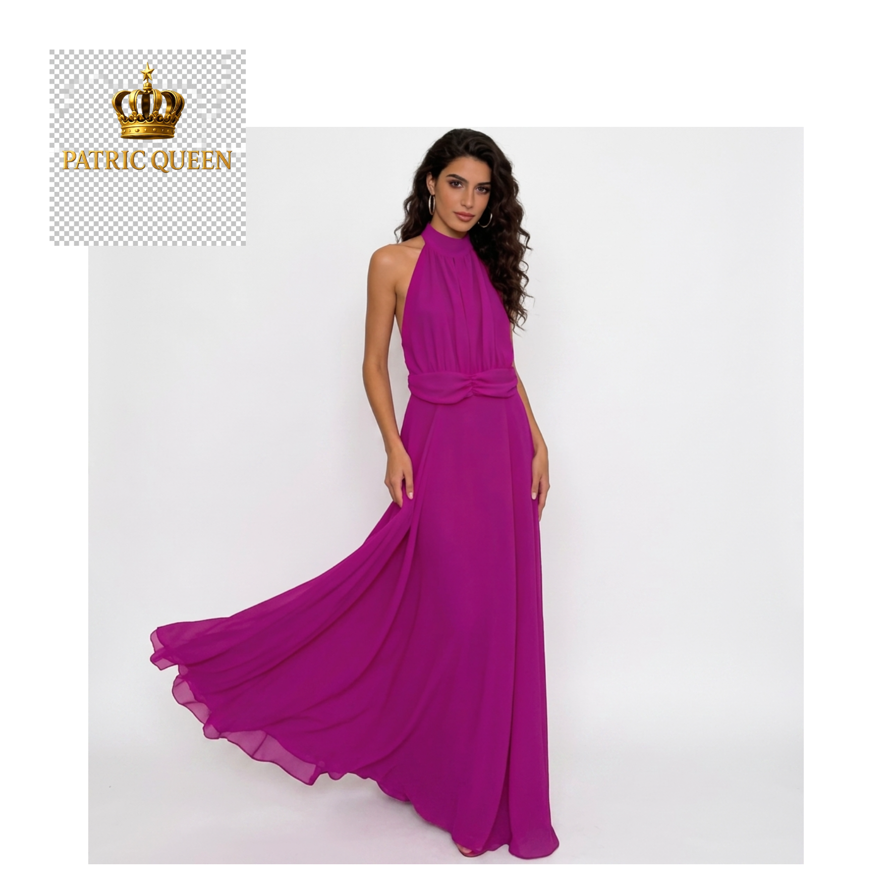 Vestido de Fiesta Largo Escote Halter Drapeado - Colección Gala | PatricQueen - Imagen 4