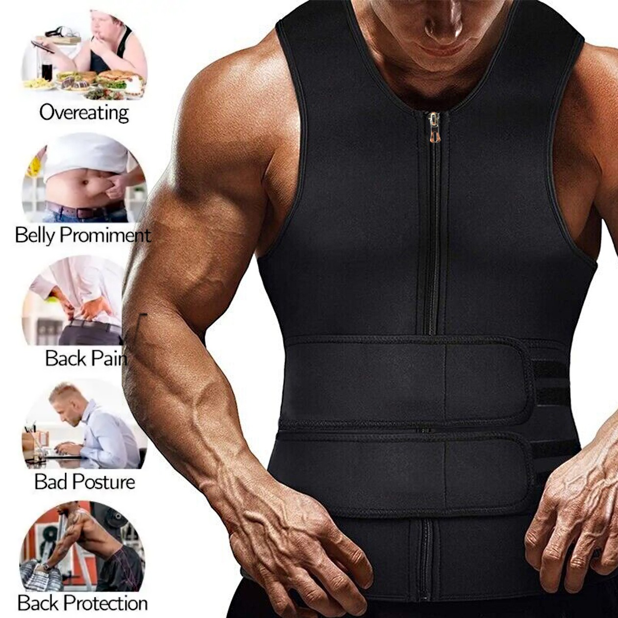 Chaleco Faja Reductora de Neopreno para Hombre con Doble Ajuste y Soporte Lumbar | PatricQueen